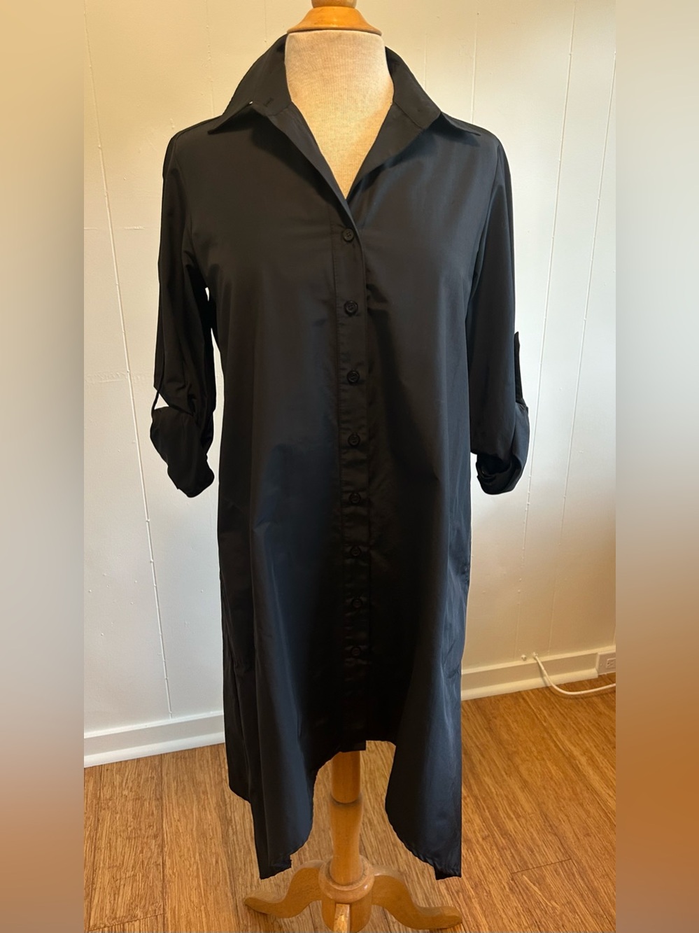 Black Finley 3/4-Sleeve Cotton Shirt Dress (Size XS)